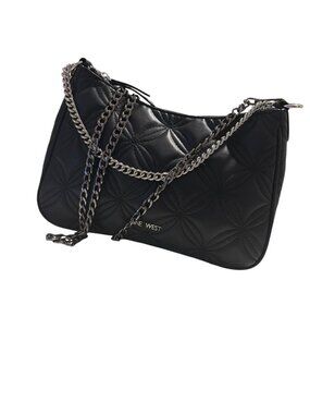 Nine West Casteel Black Polyvinyl Dual Chain Straps Crossbody Shoulder Bag NWOT